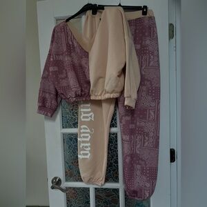 Boohoo Mauve Paisley & Beige Two-Piece Baby Girl Loungewear Set